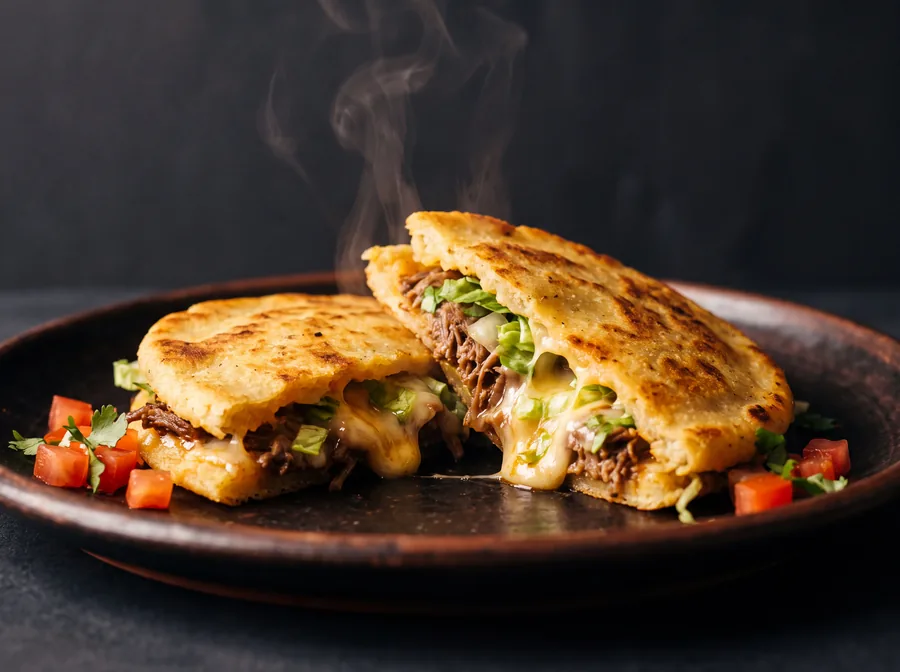 Gorditas de masa hecha a mano rellenas de carne, queso y lechuga